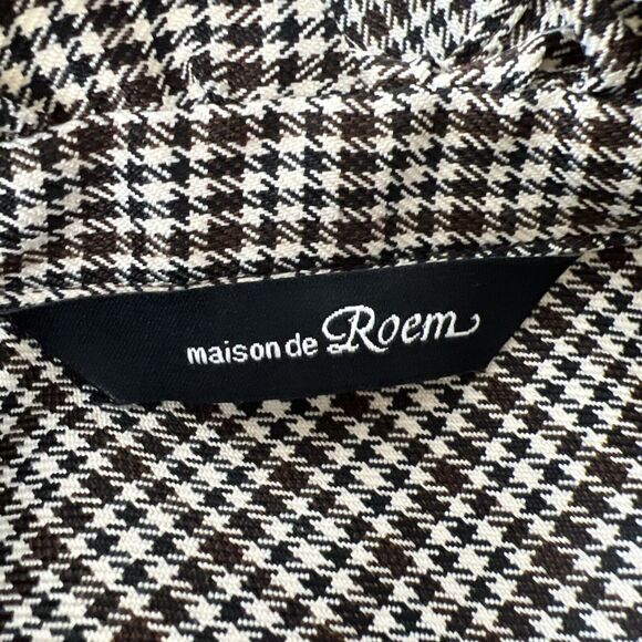 Maison de Roem Button Up Top Women Medium Black Houndstooth Long Sleeve Ruffled - Picture 5 of 15